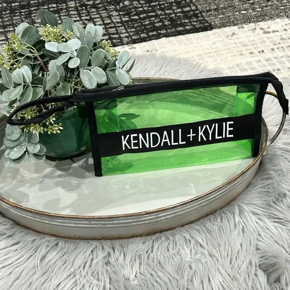 NEW Kendall + Kylie Green Makeup Bag‎ With Black Logo