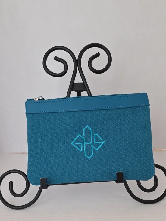 ANA Airline Ettinger London Teal Embroidered Canvas Zip Cosmetics Travel Bag