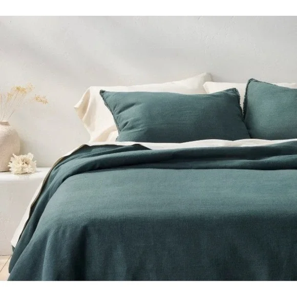 King / California King Linen Comforter & Sham Set Dark Teal - Casaluna