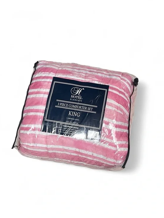 King 3-Piece Comforter Set - Pink Stripe