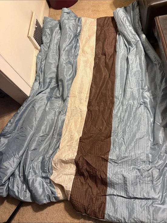 Reversible Striped Comforter in Light Blue, Cream & Brown