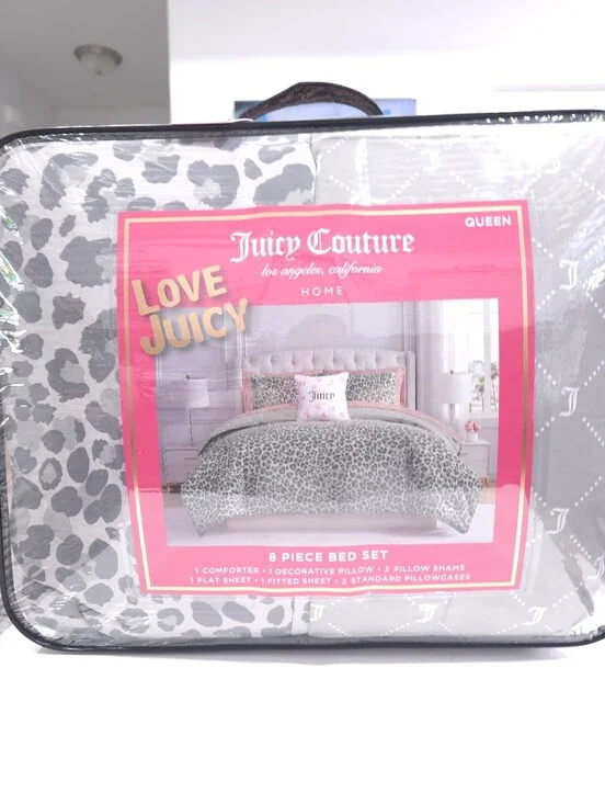 Juicy Couture QUEEN 8 Piece Leopard Gray Comforter Set Viral