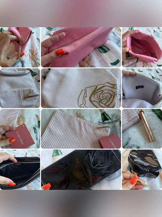 Lancôme Lot of 4 Pink White Black Zipper Makeup Bag Pouch Zip Pouches