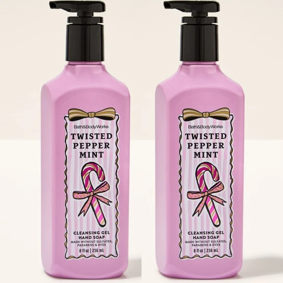 Bath & Body Works Twisted Peppermint Cleansing Gel Hand Soap Set of 2 NEW RARE