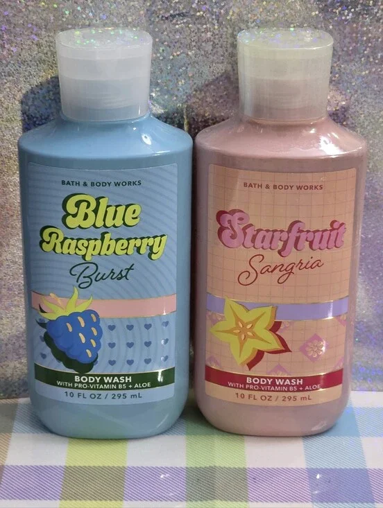 Bath Body Works Blue Raspberry Burst & Starfruit Sangria Body Wash Set NEW Rare