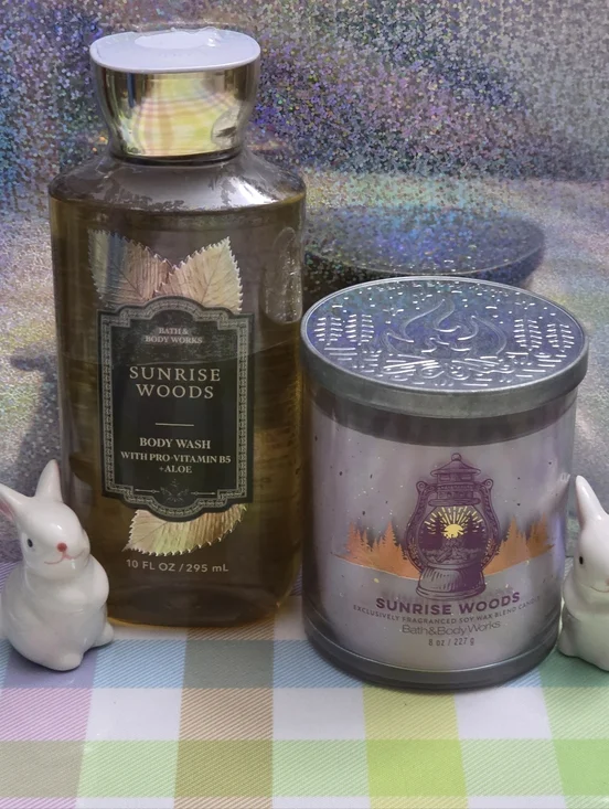 Bath & Body Works Sunrise Woods Body Wash & Single Wick Candle Set NEW RARE