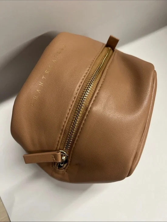 Chantecaille Vegan Leather Zip Top Cube Make Up Clutch Pouch - New