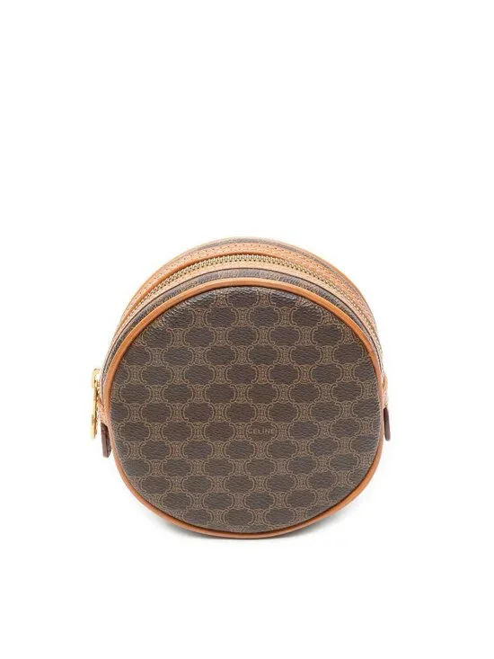 Celine Mini Round Pouch Brown Macadam Canvas