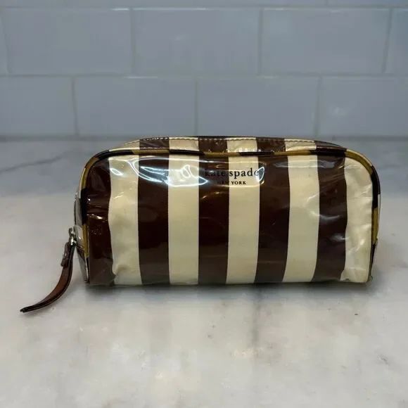 Kate Spade Striped Travel Cosmetic Case Pouch Clutch