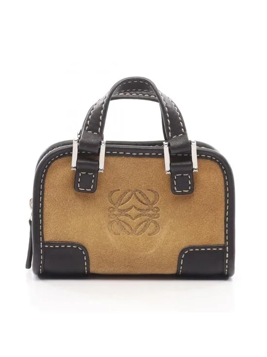 Loewe Handbag Amazona Micro Mini Camel Black Suede Leather Pouch
