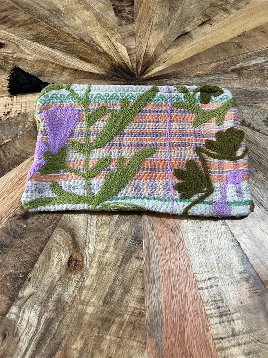 Kantha Hand Embroidered Floral Zip Pouch