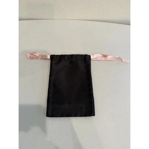 Mary Kay Black Satin Drawstring Pouch Jewelry Cosmetic Gift Bag Pink Ribbon Logo