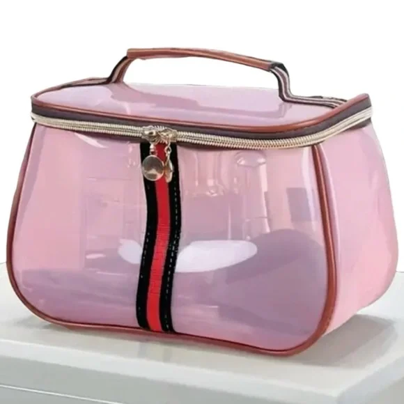 ELEGANT PINK TRANSPARENT COSMETIC BAG