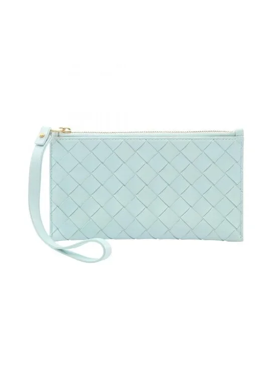 Bottega Veneta Pouch Intrecciato with Hand Strap Light Blue Leather