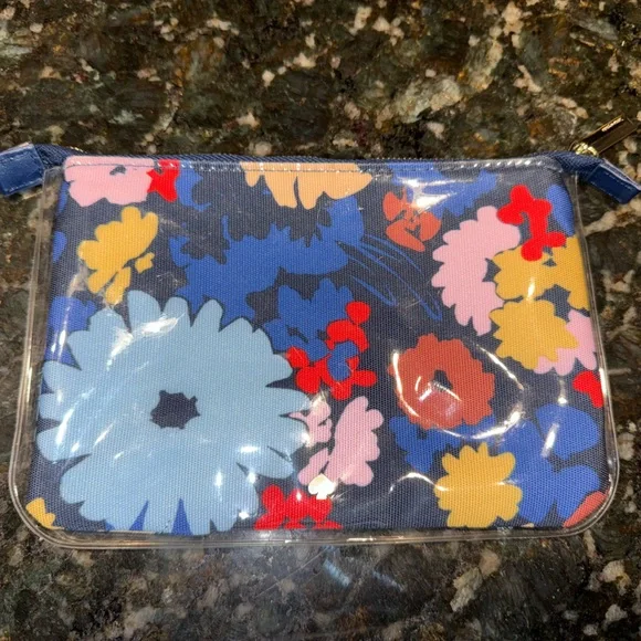 Kate‎ Spade Pencil Pouch Cosmetic Bag Plastic Covered Flowers (Papyrus) Blue R