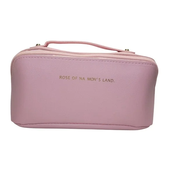 Rose of No Mans Land Pink Vegan Leather Travel Makeup Bag Organizer
