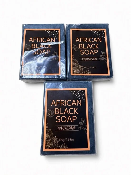 Yanyutong African Black Soap 100g Shea Butter Moisturizing Cleansing Bar 3 Pack