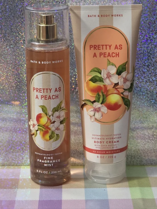Bath Body Works Pretty As A Peach Fine Fragrance Mist & Body Cream Set NEW Rare