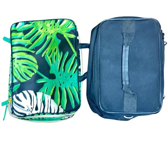 Modella Black Plaid & Tropical Palm Leaf Travel Toiletry Cosmetic Bag 2pc‎