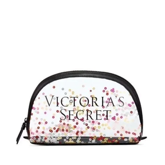 Victoria’s Secret Clear Confetti Zippered Cosmetics Travel Bag New
