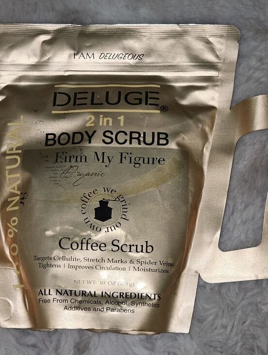 Deluge Organic Coffee Body and Face Scrub Natural, stretch marks, cellulite 10oz