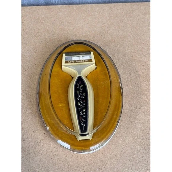 Vintage Lady Sunbeam Rascal Electric‎ Razor Cream Floral with Case and Manual