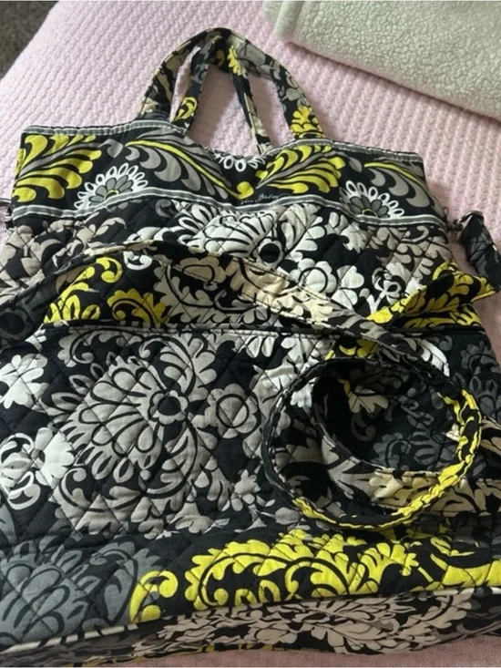 Vera Bradley Quilted Crossbody Tote in Black, Yellow & Gray