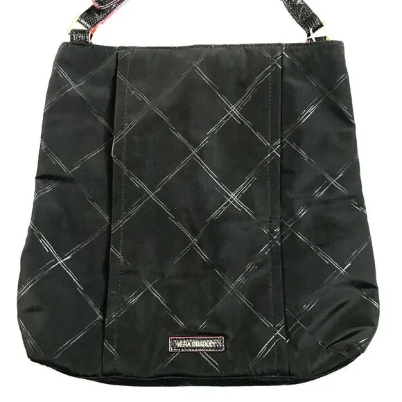 Vera‎ Bradley PREPPY POLY CROSSBODY Shoulder Bag in Black Silver Purse Zip Close