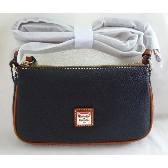Dooney & Bourke Pebble Leather Zip Crossbody Bag Midnight‎ Blue/Brown NWT