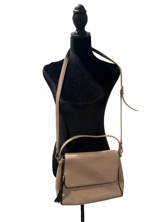 Kate Spade New York Pebbled Leather Crossbody‎ Bag Taupe Tassel Flap Top Handle