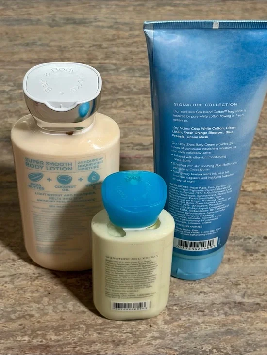 Bath & Body Works Discontinued Sea Island Cotton Lotions and Body Cream Trio