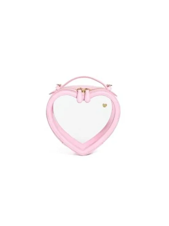 Clear Heart Crossbody Stadium Bag Faux Leather Trim Gold Hardware