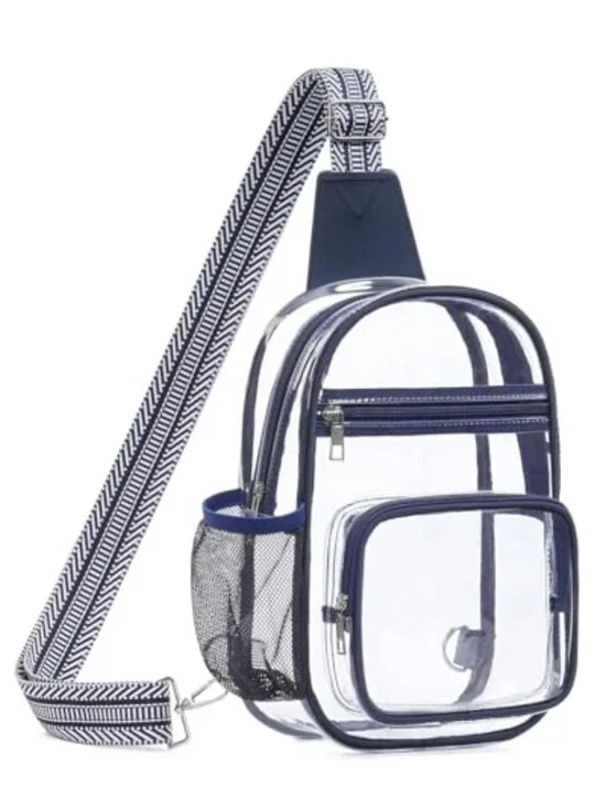 Clear Crossbody Bag Stadium Approved PVC Sling Purse with Water Bottle Pocket