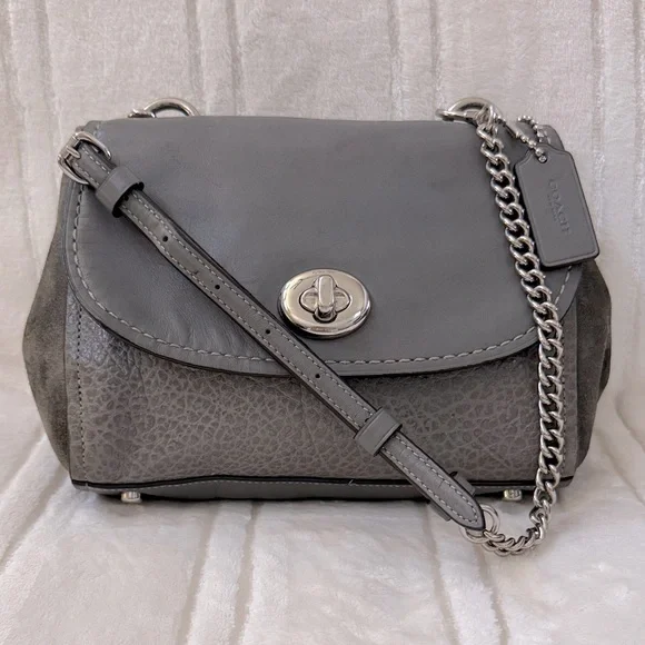 Coach Faye Leather Suede Crossbody Bag with Silver Chain Style F22349