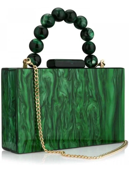 👜Women's Green Crossbody Bag with Pearl Chain Formal Purses with Pearl Chain