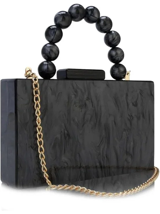 👜Women's Black Crossbody Bag with Pearl Chain Formal Purses with Pearl Chain