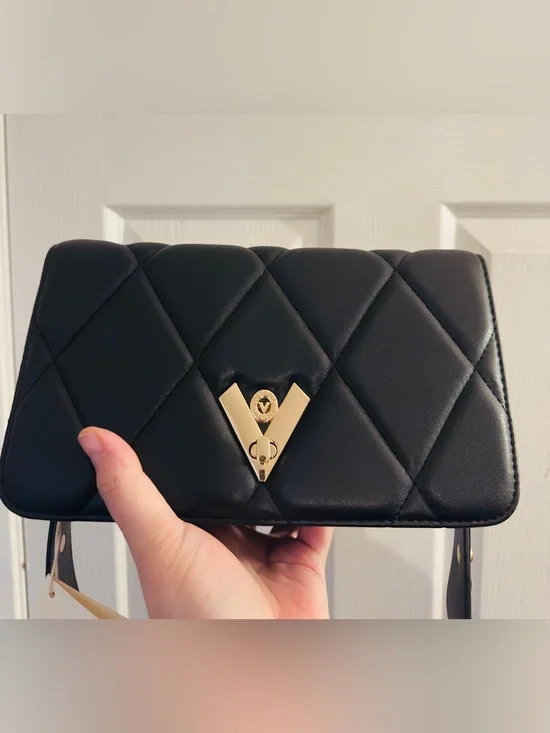 Valentino Orlandi Black Quilted Leather Shoulder Bag with Gold Hardware