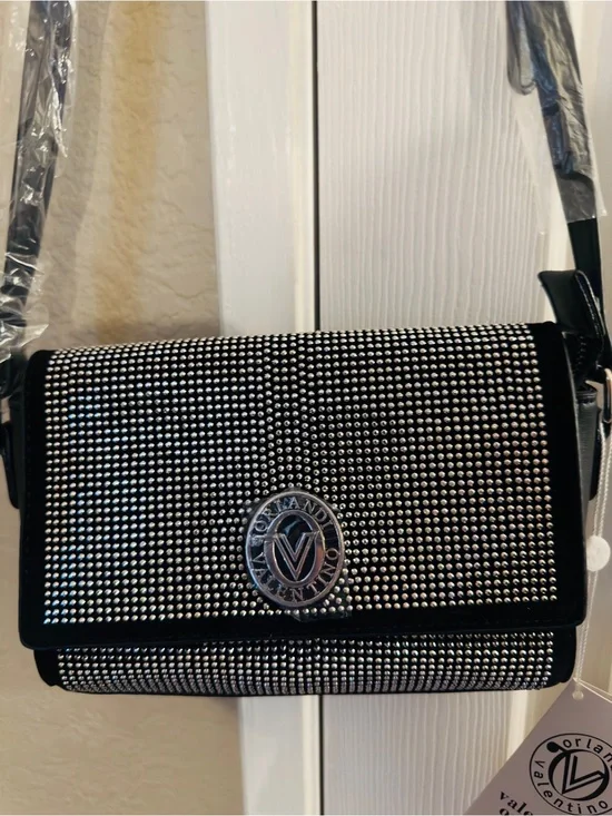Valentino Orlandi Black and Silver Crystal-Embellished Crossbody