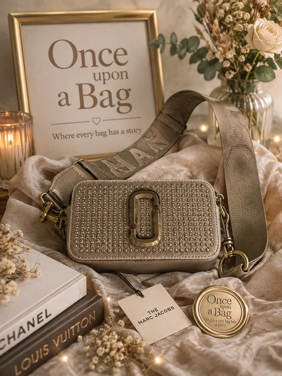MARC JACOBS Studded Snapshot Bag with Logo Strap