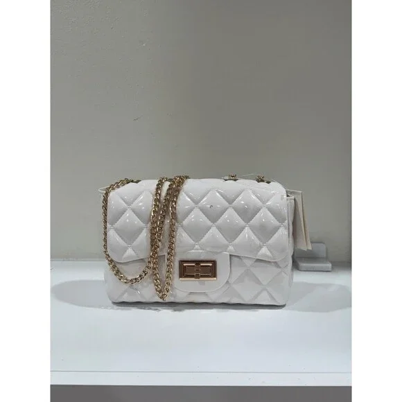 Pearly White Diamond Flap Leather Purse