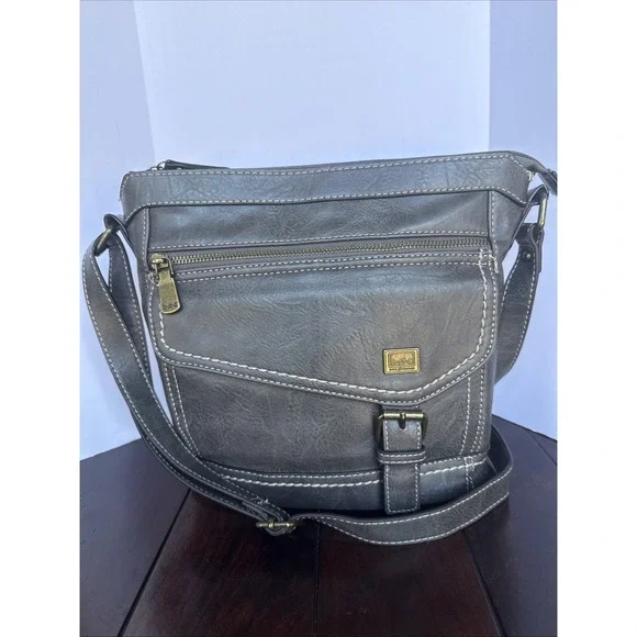 BOC Born Concept‎ Womens Gray Bucket Crossbody Shoulder Bag Zippered Pockets EUC