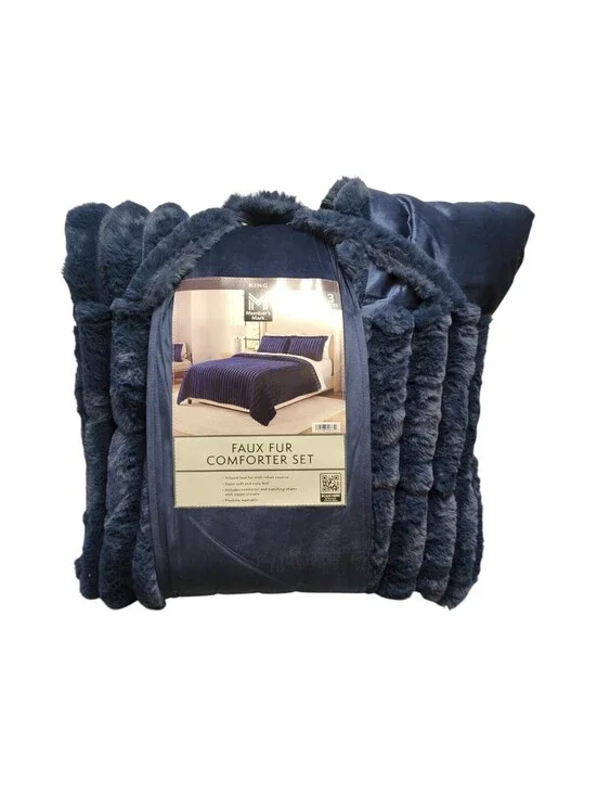 Member's Mark Faux Fur Down Alternative Comforter Set -BLUE KING