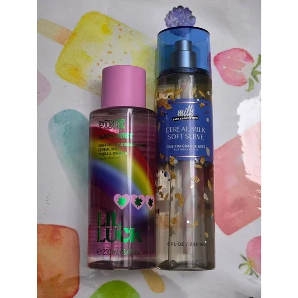 Bath Body Works Cereal Milk Soft Serve & VS PINK Lil Luck Mist Set New RARE