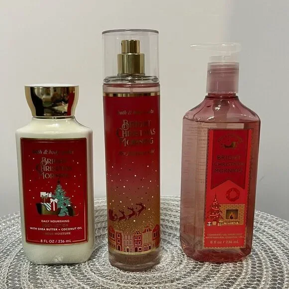 BBW Bright Christmas Morning Body Lotion, fine Fragrance, Gel soap set of 3 NWT