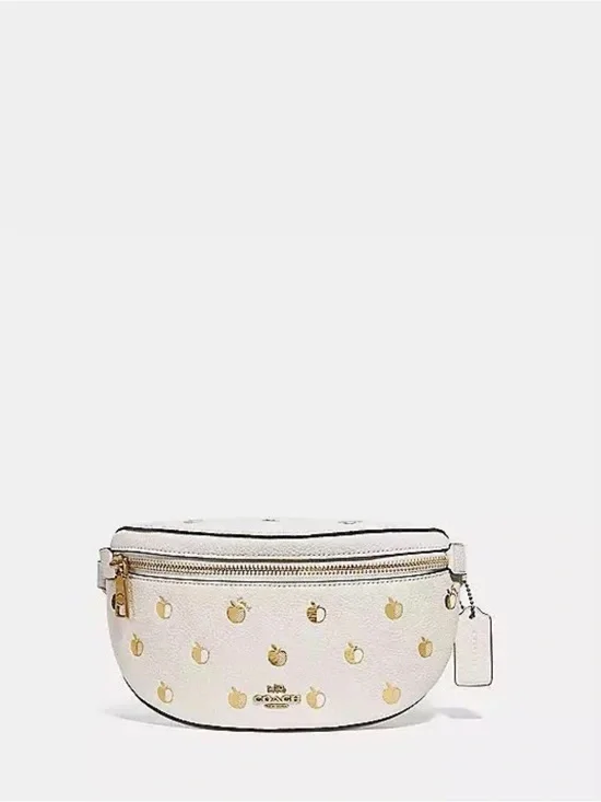 Coach White Pebble Leather Gold Apple Print Belt Bag