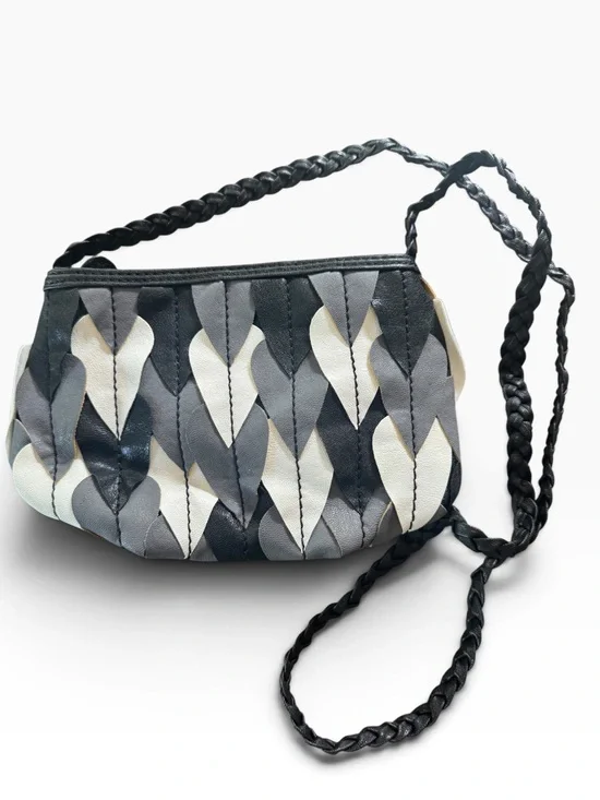 Vintage Liz Soto Leather Patchwork Crossbody Bag Leaf Chevron Boho Braided Strap