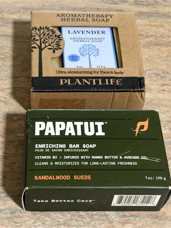 Papatui Sandalwood Suede & Plantlife Aromatherapy Lavender bar soap, Bath Fizzer