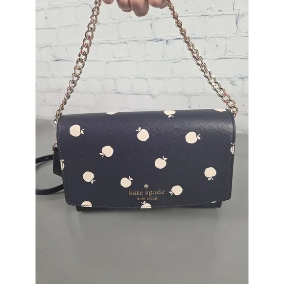 Kate Spade Carson Convertible Crossbody Orchard Toss Navy Apple Print WKR00523