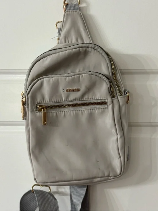 EDZIE Light Gray Women's Crossbody Sling Bag with Gold Hardware