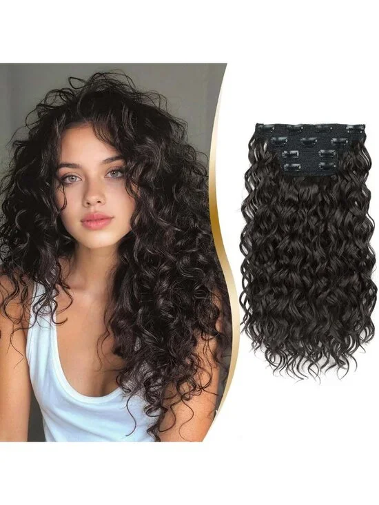 16 Inch Wavy Curly Clip-in Hair Extensions, 4 PCS Thick Soft Synthetic Hair